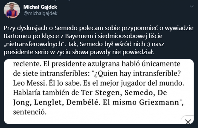 Tak o Semedo mówił Bartomeu miesiąc temu... xD